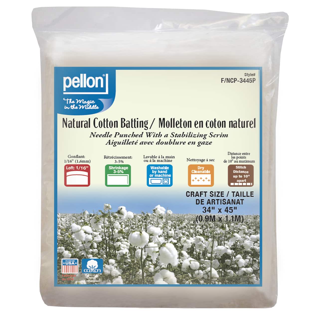 6 Pack: Pellon® 34" x 45" Craft Natural Cotton Batting with Scrim